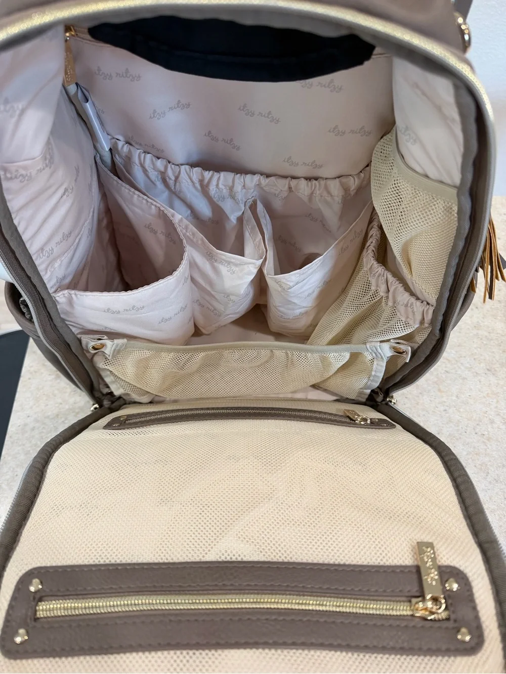 Itzy Ritzy Taupe, Brown & Cream Kids Backpack